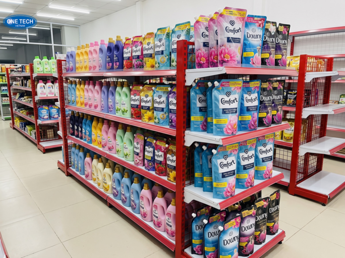 Các loại giá kệ trưng bày nước xả vải phổ biến tại Phú Thọ